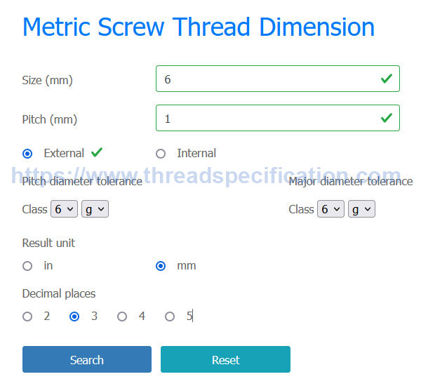 External M6x1 6g input parameter